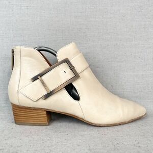 Aquatalia Boots Womens 8 Filomena Bootie Shoes Cream Leather Buckle Western Boho